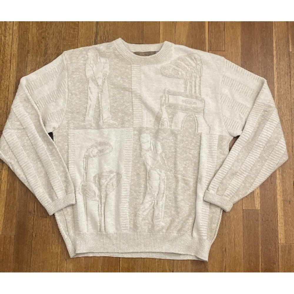 Shenandoah Golf Sweater Motif On Front Mens Crew Neck Size XLT Vintage USA Cream